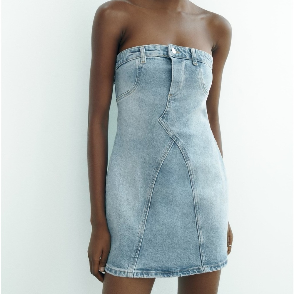 NWT Zara TRF STRAPLESS DENIM DRESS